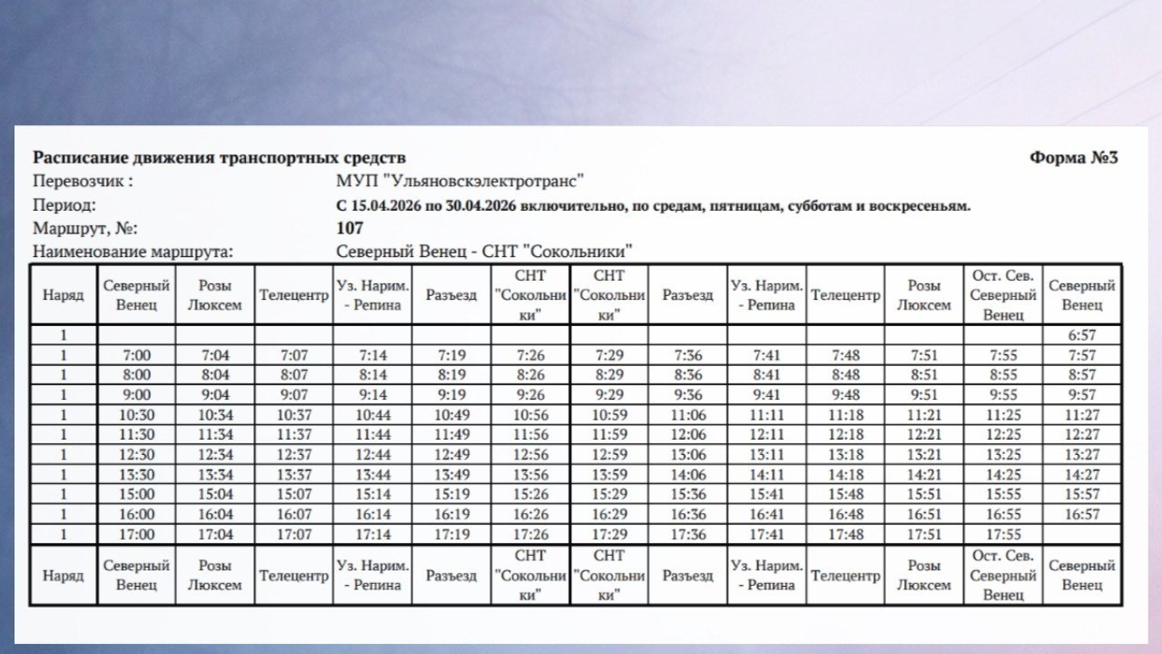 В Ульяновске возобновляется работа дачного трамвайного маршрута № 107